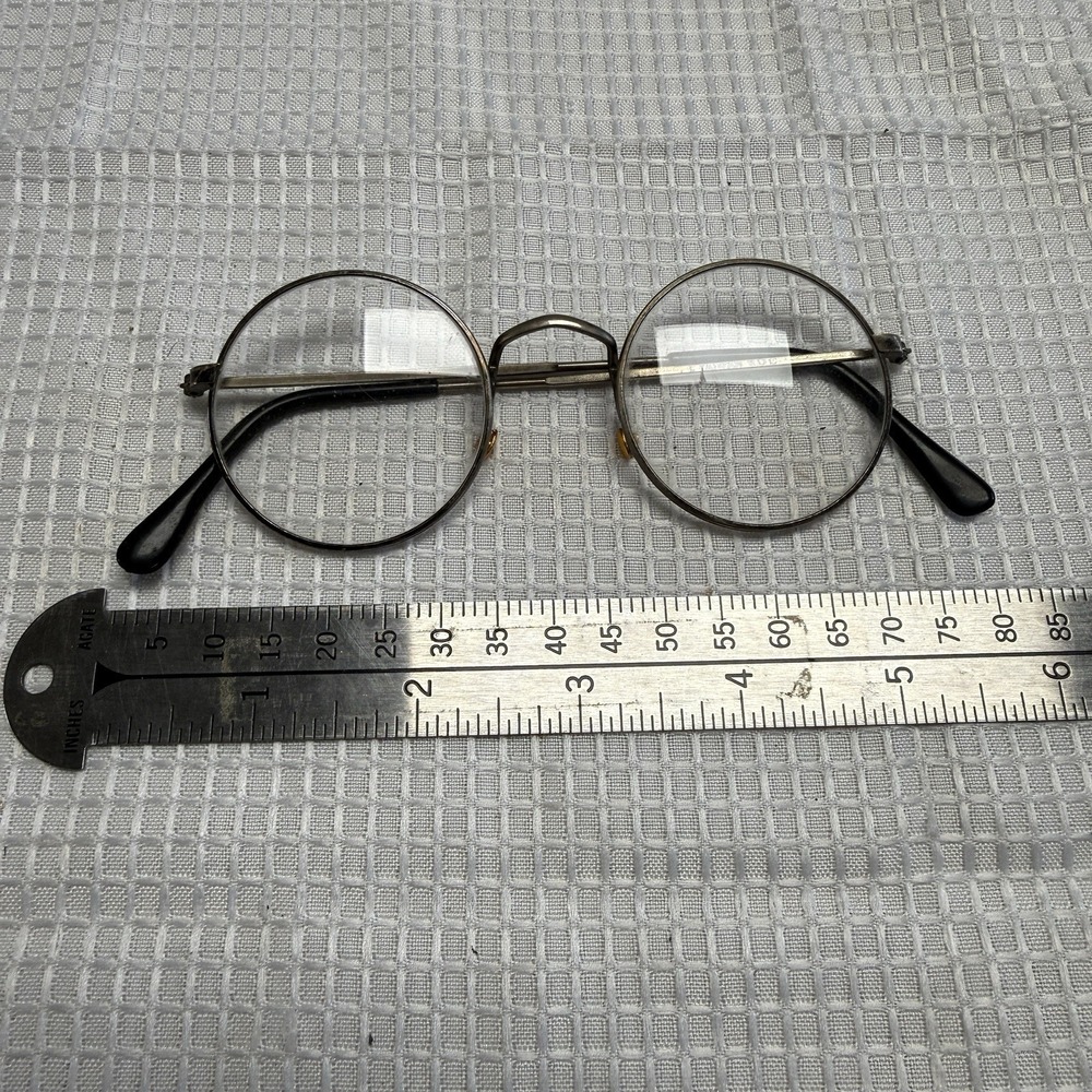 vintage round eyeglasses frames ear pieces good L Taiwan ROC 70s-80s Gunmetal